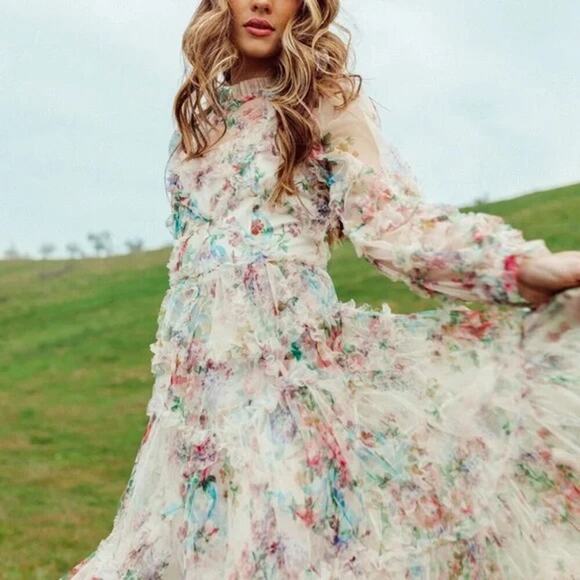 UNTAMED PETALS By Amanda Judge Dreamer Maxi Dress Floral Mesh Size Medium - Picture 12 of 13